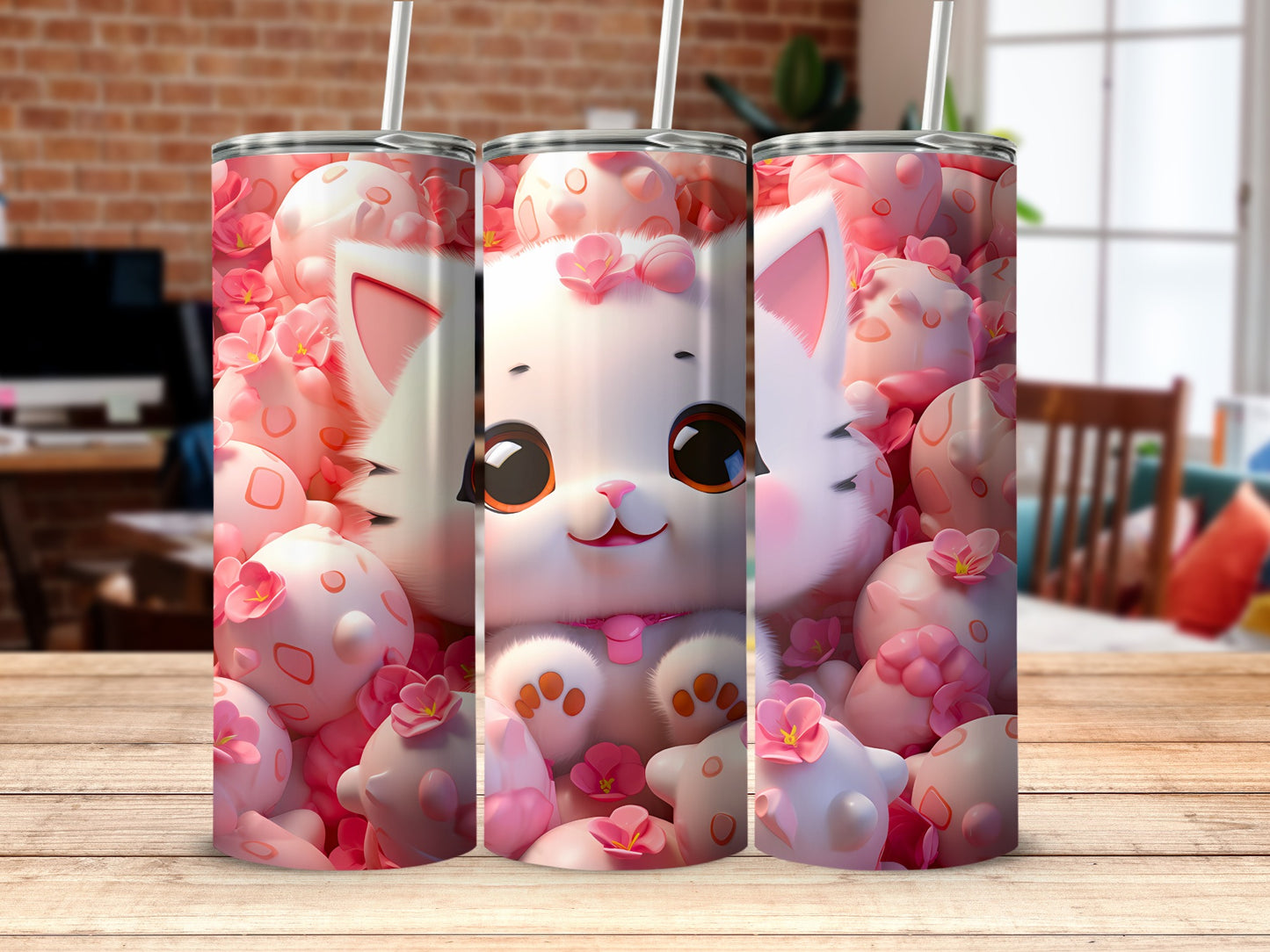 Cute Pink Cat Floral Spheres Adorable Character product type