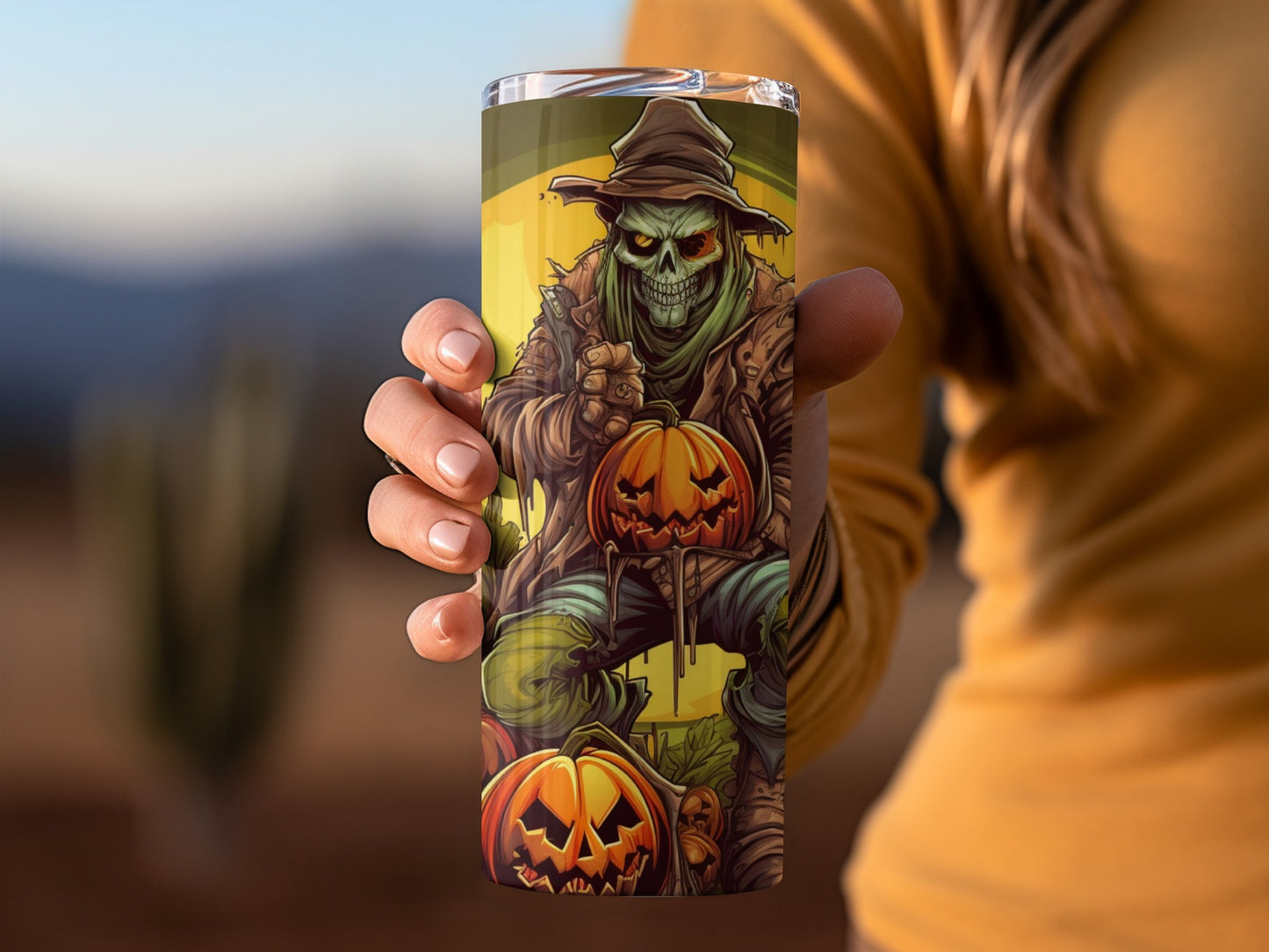 Spooky Halloween Skeleton and Pumpkins Tumbler