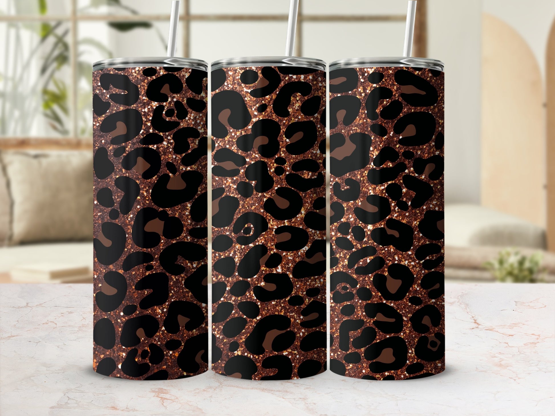Sparkling Black Leopard Print Insulated Tumbler