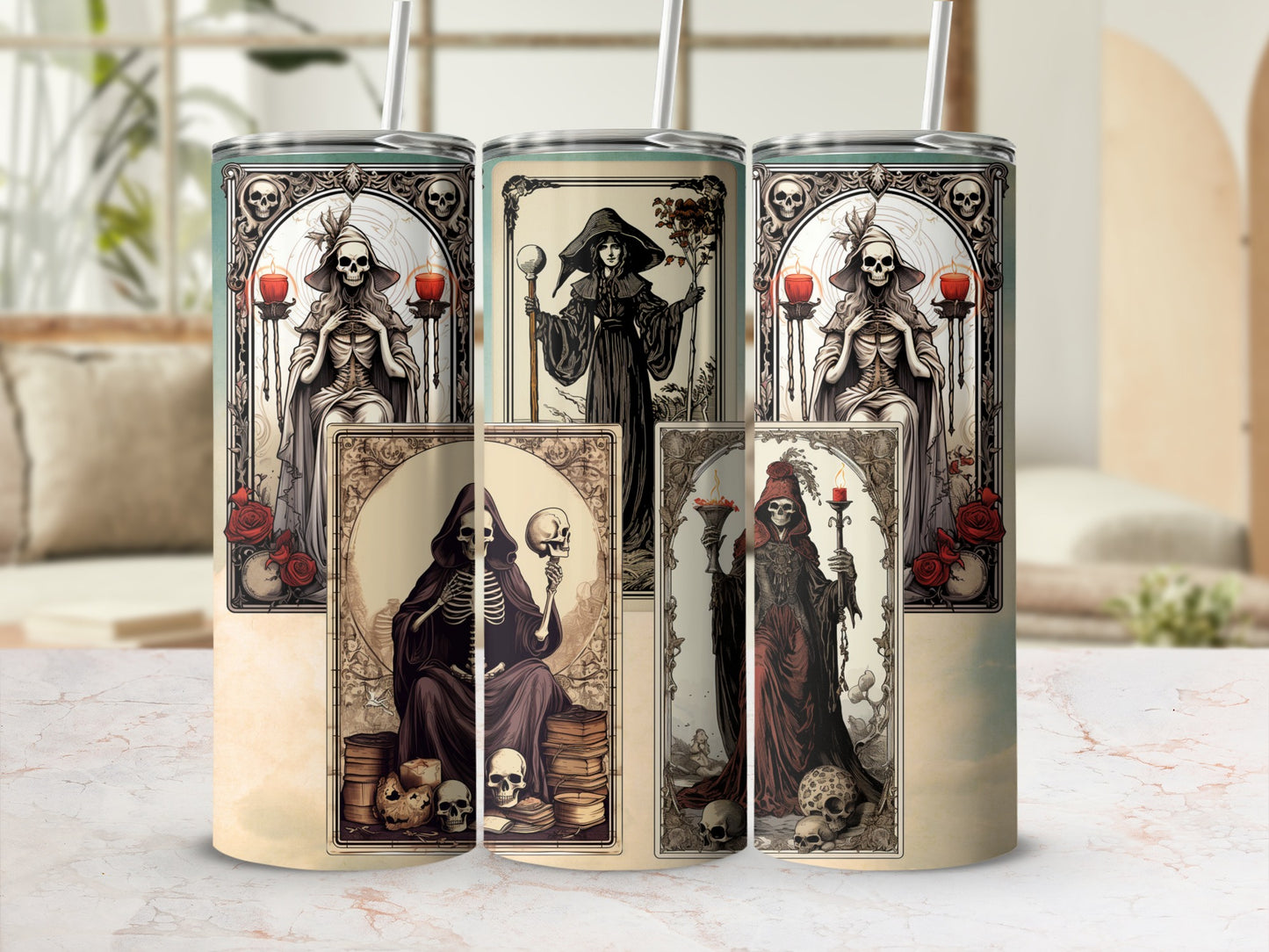 Gothic Skeleton Themed Artwork Tumbler Collection
