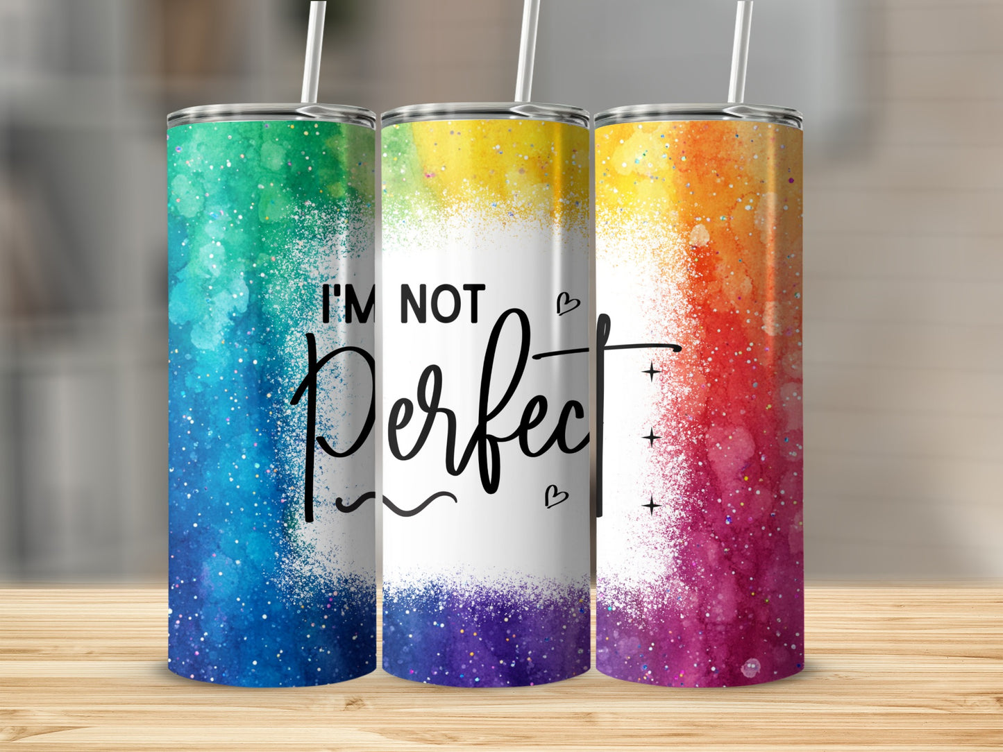 Colorful Gradient 'I'm Not Perfect' Tumbler Cup