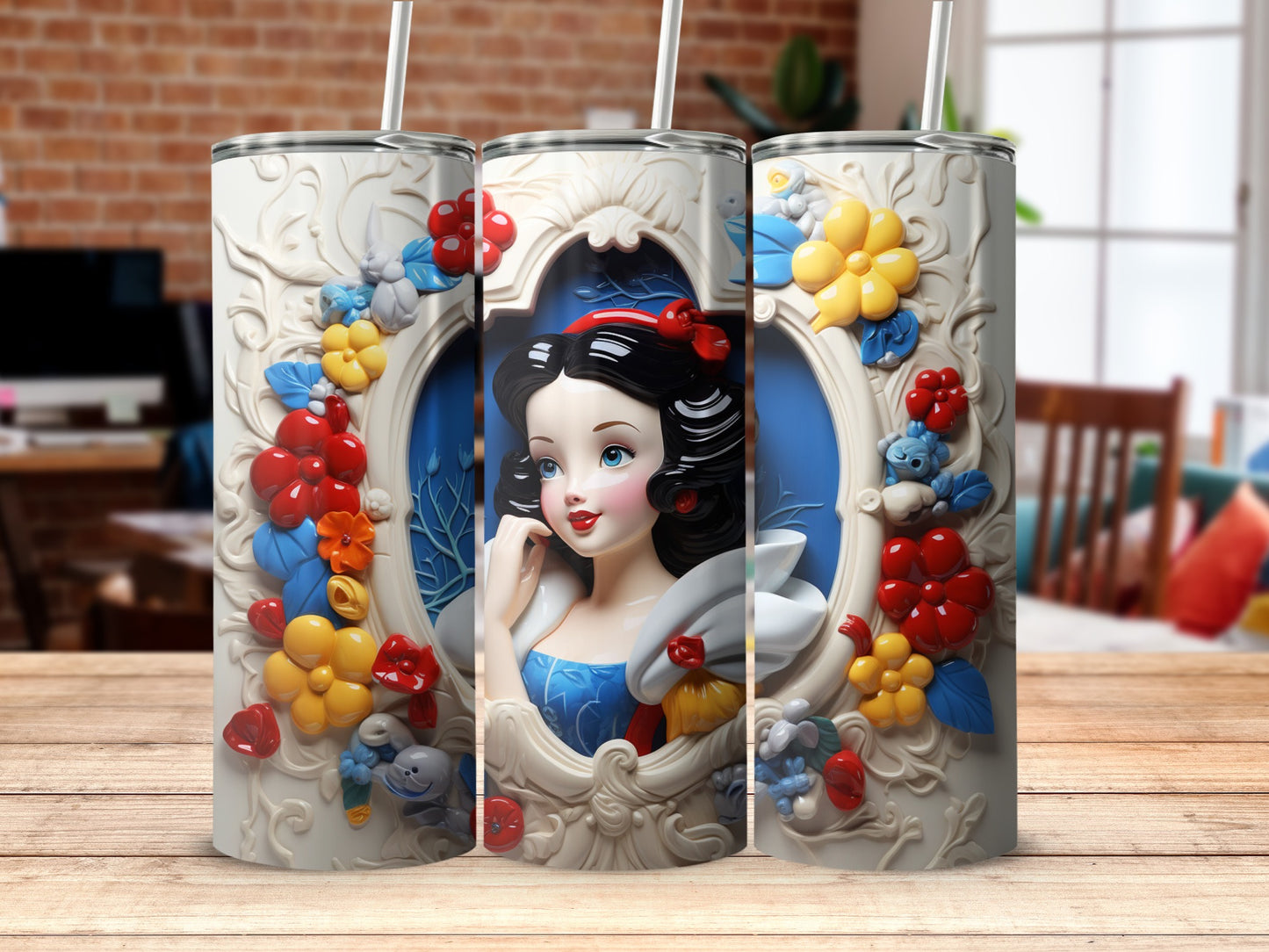 Vintage Snow White And Floral Detailed Tumbler