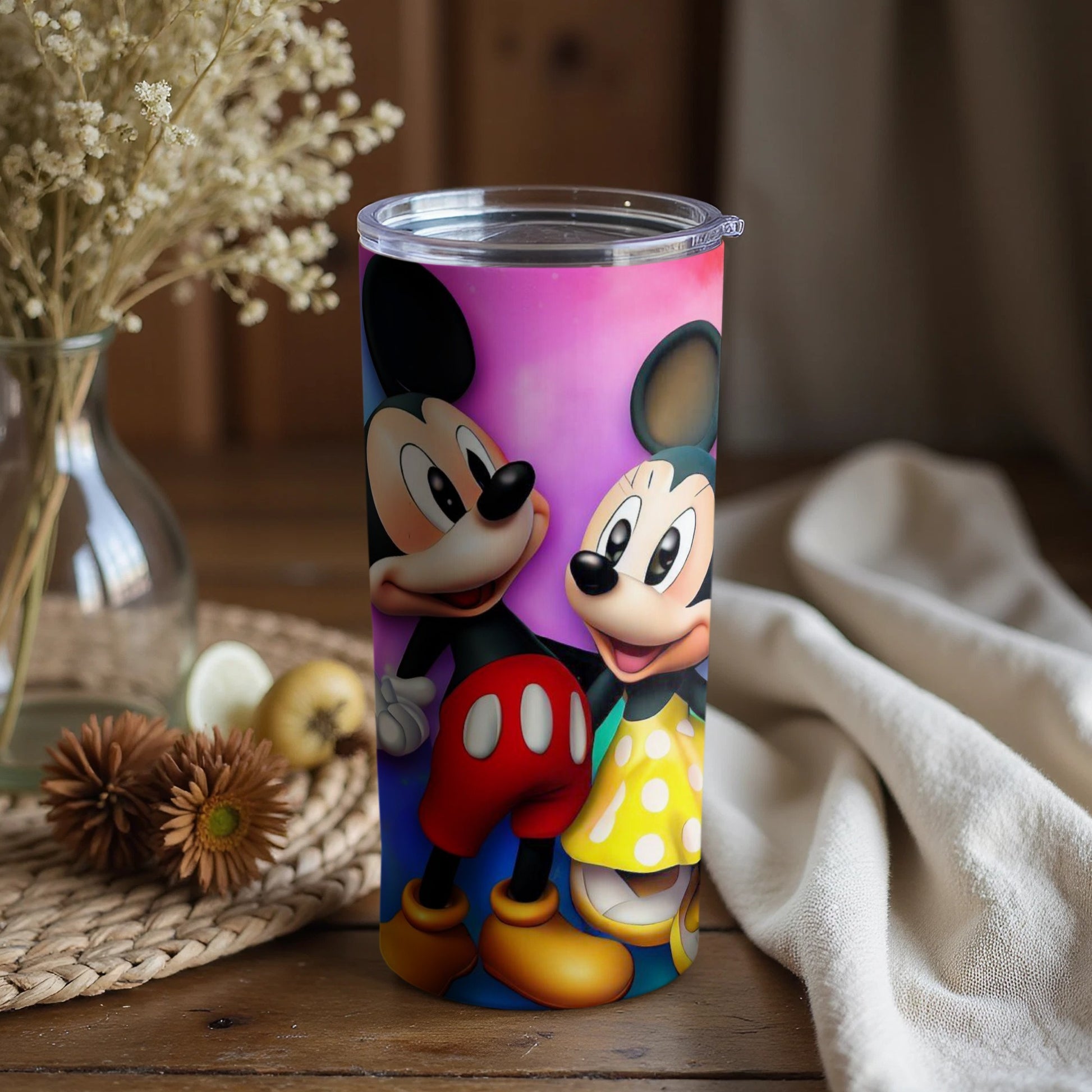 Cute Mickey and Minnie Mouse Pink Tumbler Cup