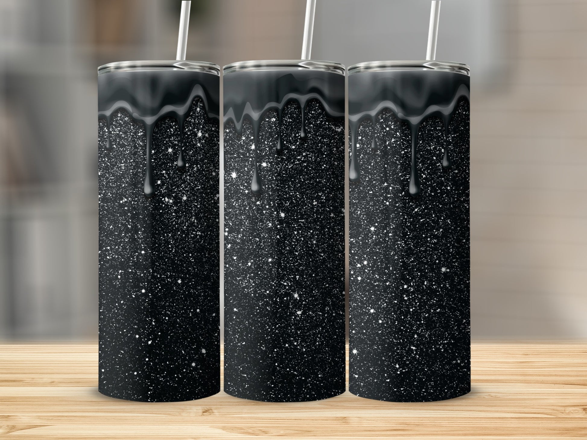 Glitter Sparkle Dripping Black Tumbler Custom Print