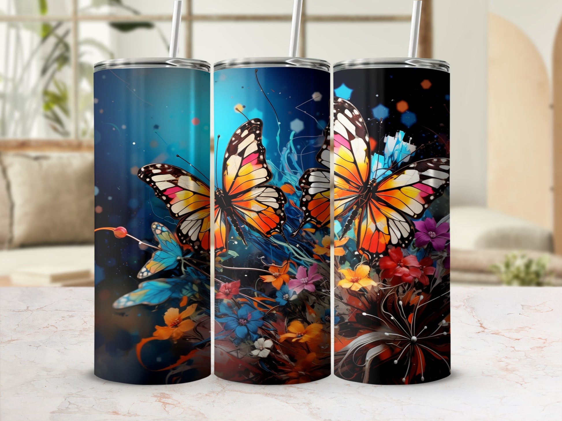 Vibrant Artistic Butterfly Flowers Tumbler product type