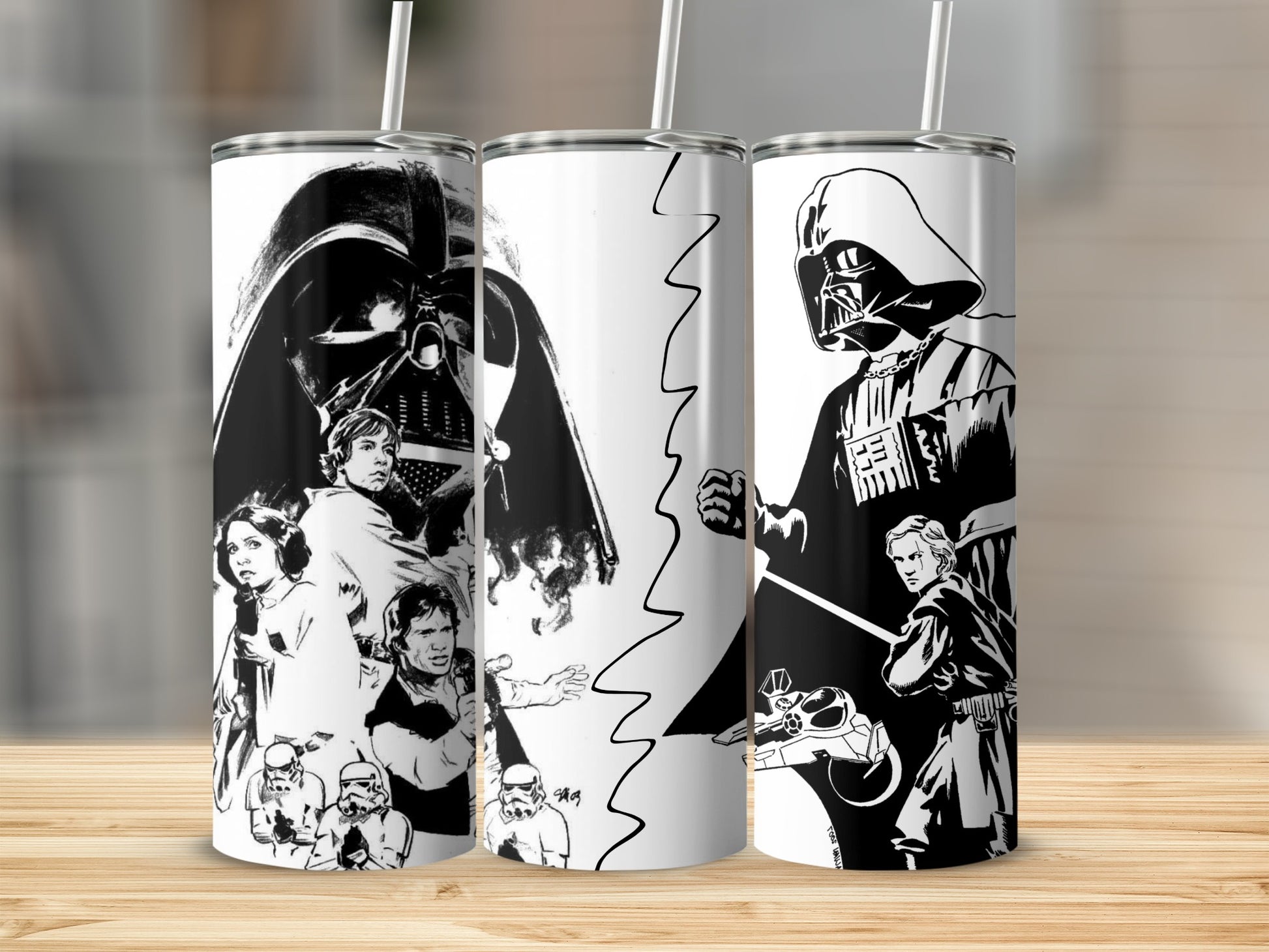 Star Wars Vader Luke Leia Han Black White Sketch Art Tumbler product type