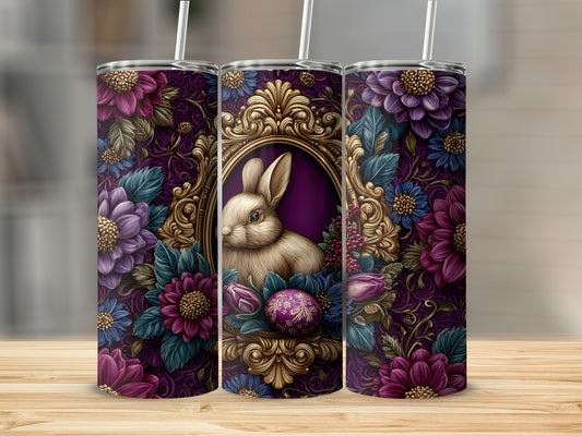 Elegant Rabbit and Floral Design Tumbler