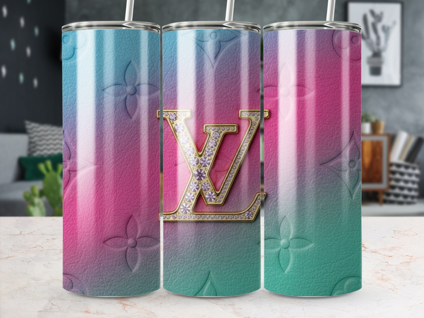 Gradient Blue and Pink Tumbler with Luxury Design