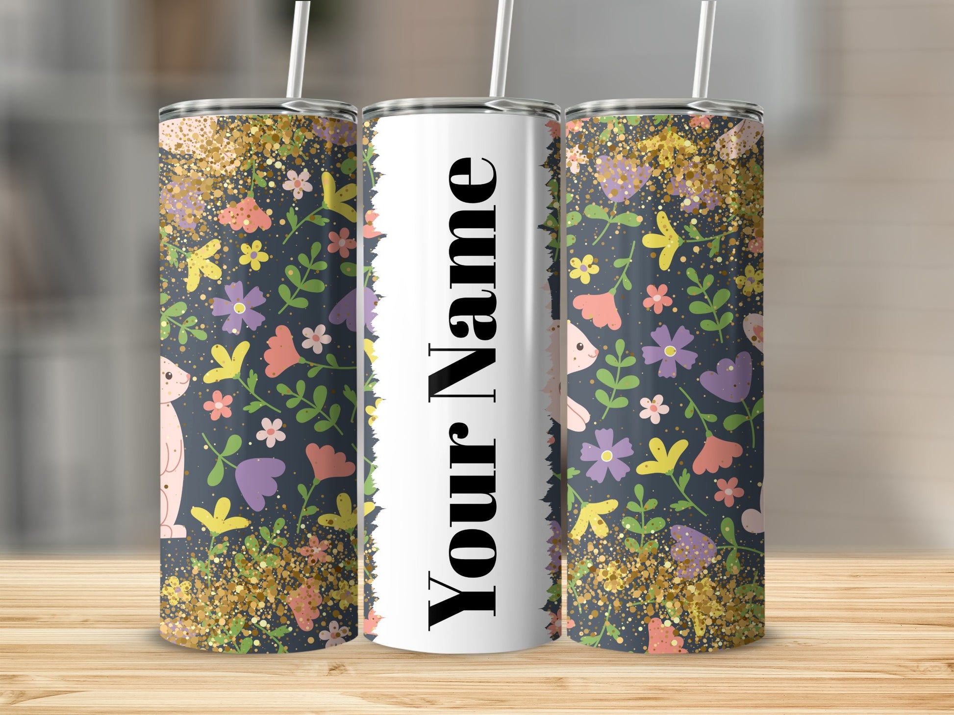 Floral and Glitter Customizable Tumbler Design