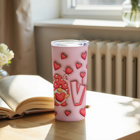 Cute Pink Valentine Hearts Gnome Design Tumbler