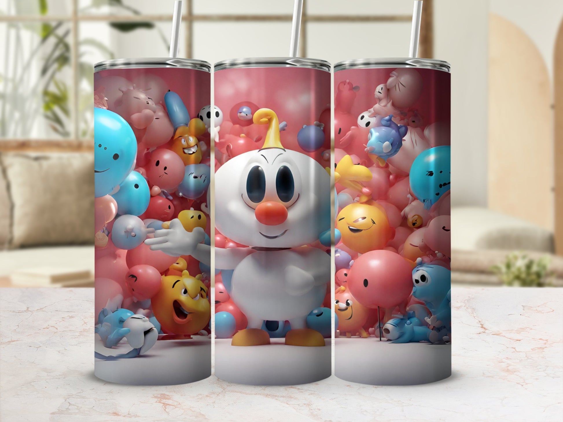 Cute Cartoon Character with Colorful Balloons Tumbler
