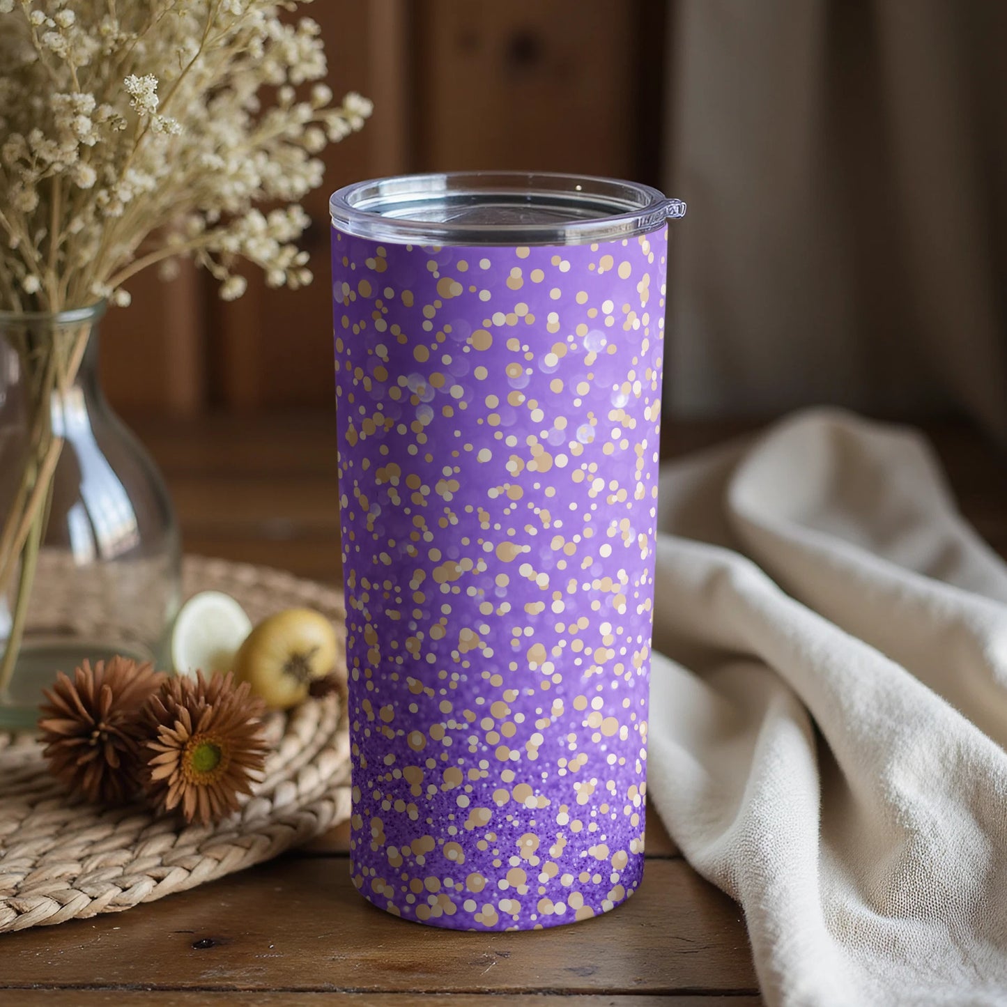 Purple Tumbler with Gold Sparkle Pattern Design