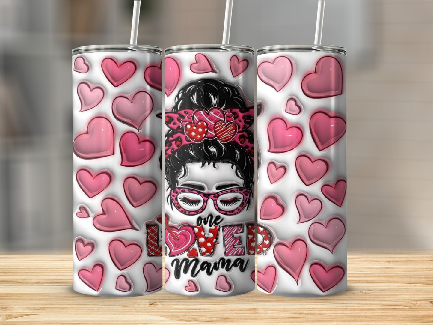 One Loved Mama Tall Tumbler With Pink Hearts Design