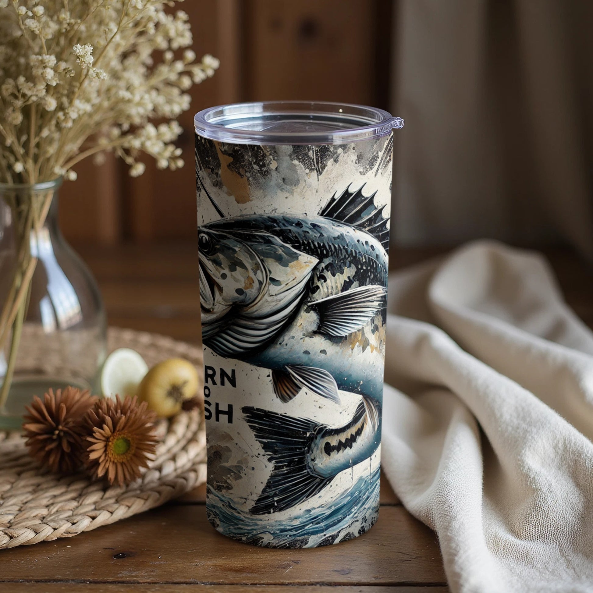 Learn to Fish Design Insulated Tumbler with Lid