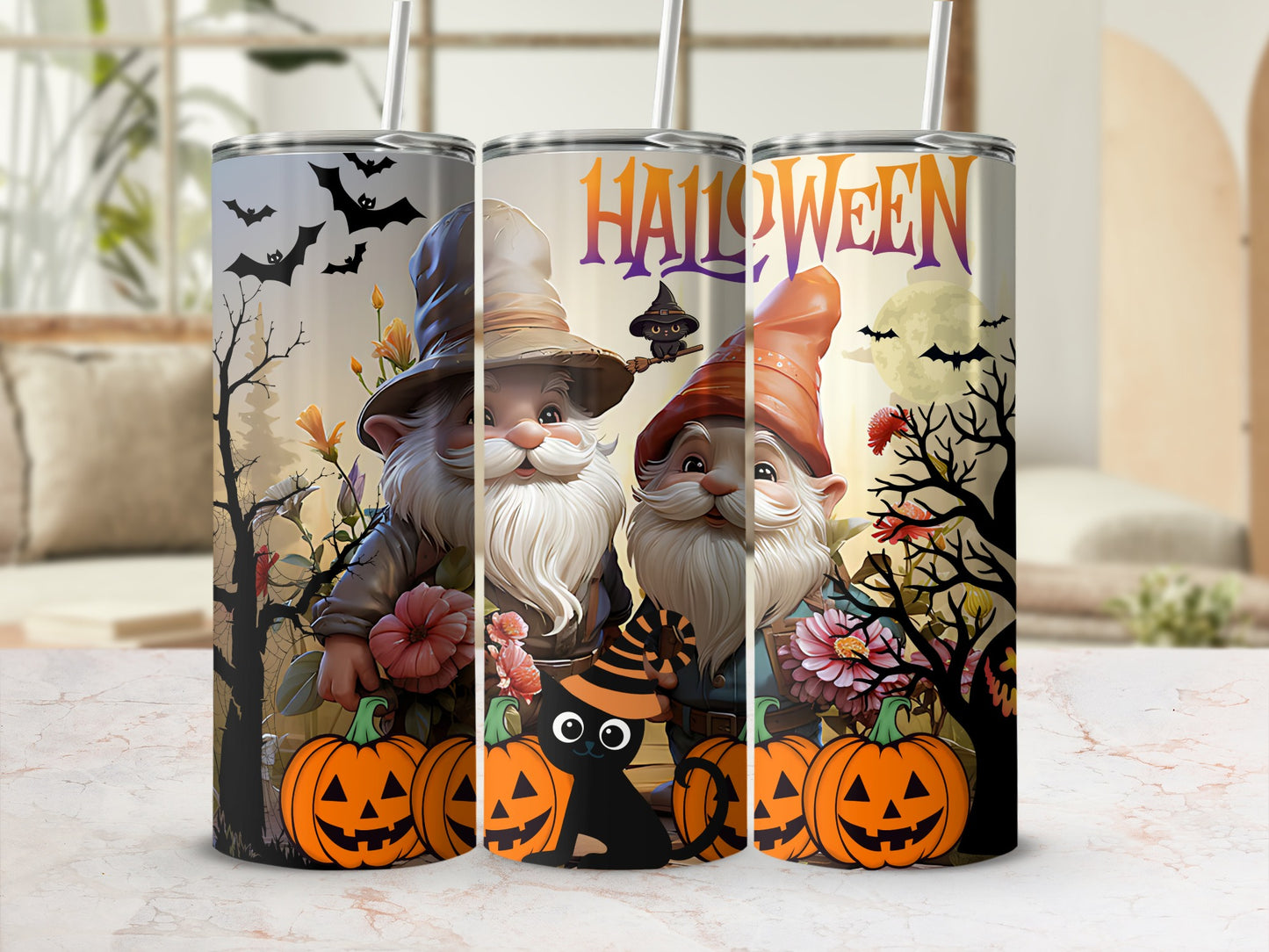 Halloween Gnome and Pumpkin Illustration Halloween Tumbler