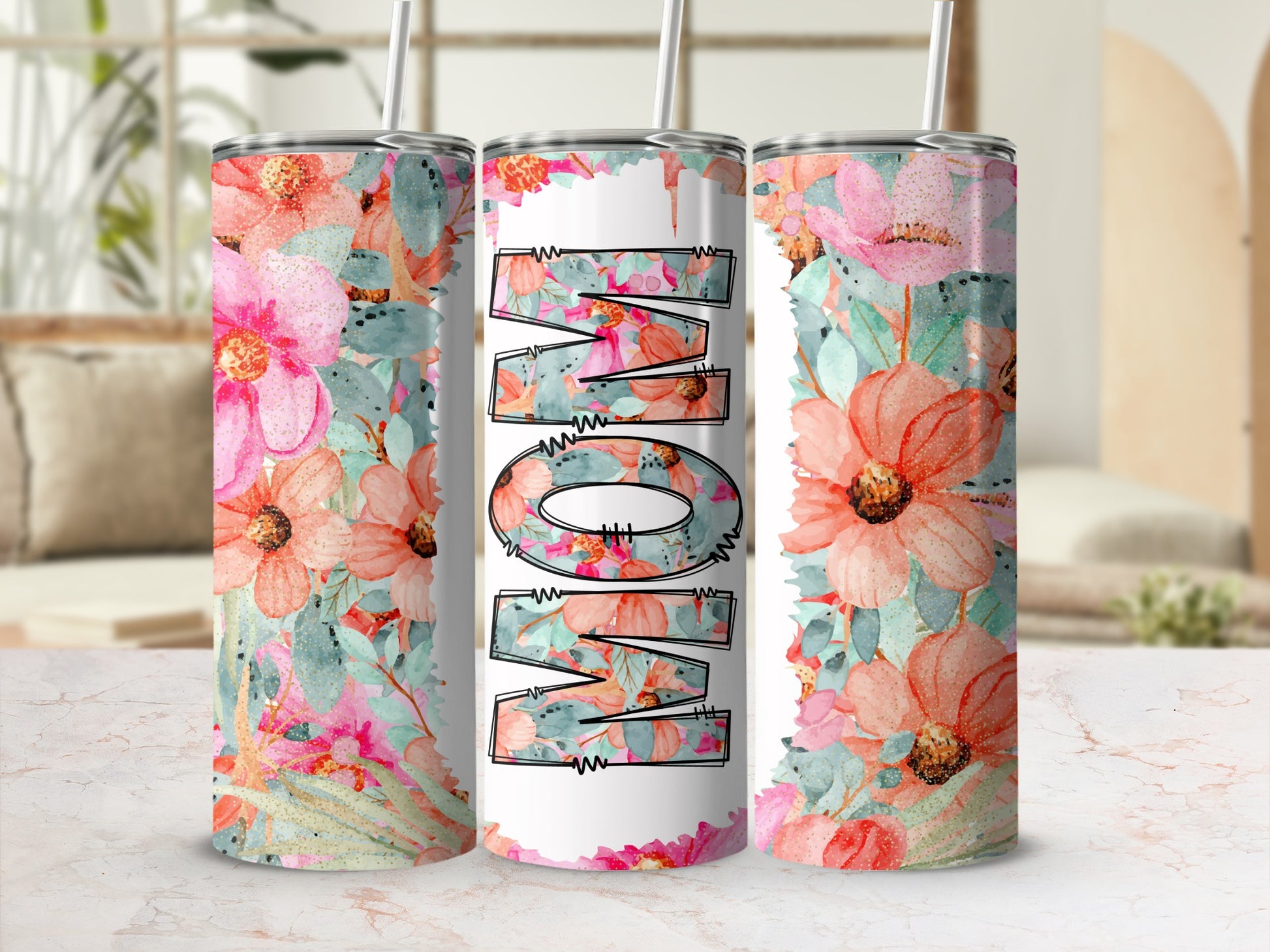 Floral Glitter Mom Watercolor Design Tumbler product type