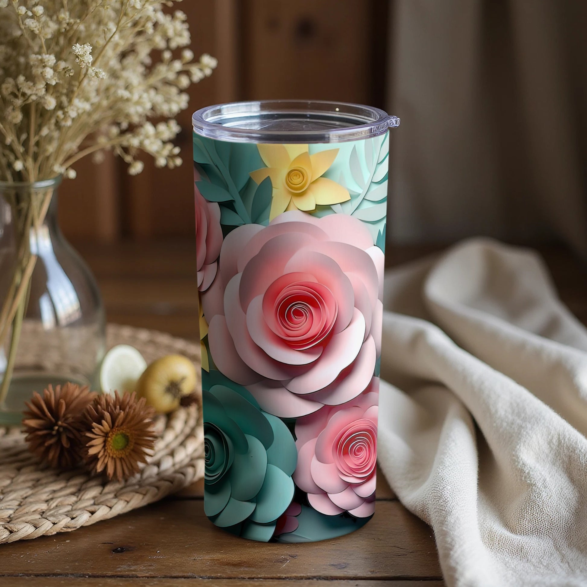 Colorful Floral Design Reusable Tumbler