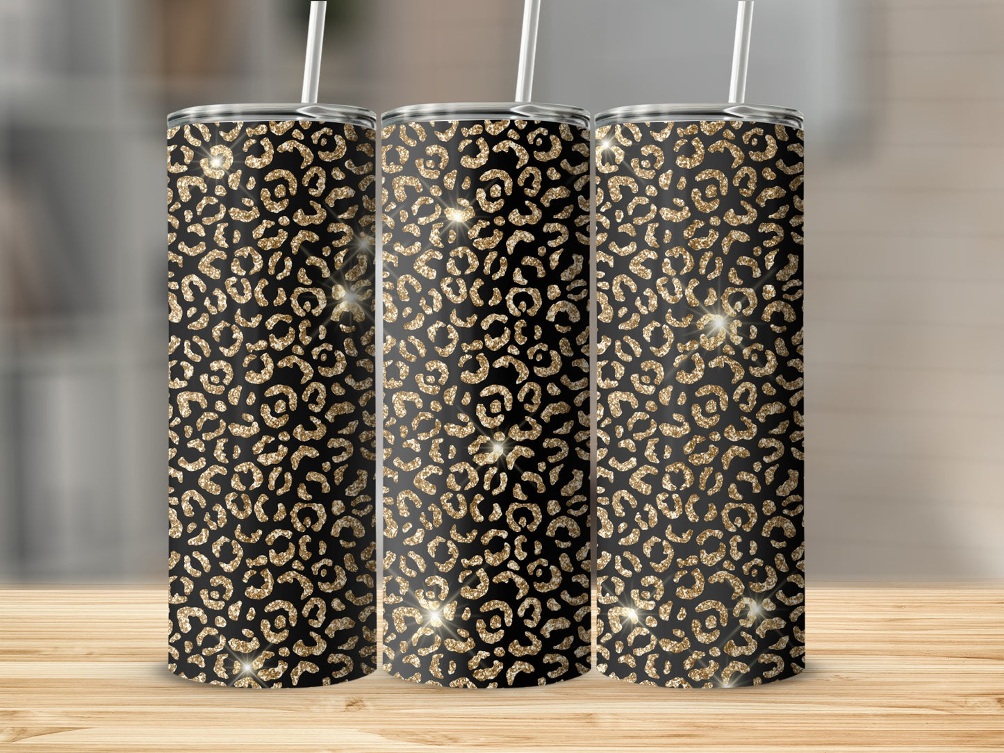 Sparkling Leopard Print Tumbler With Lid and Straw