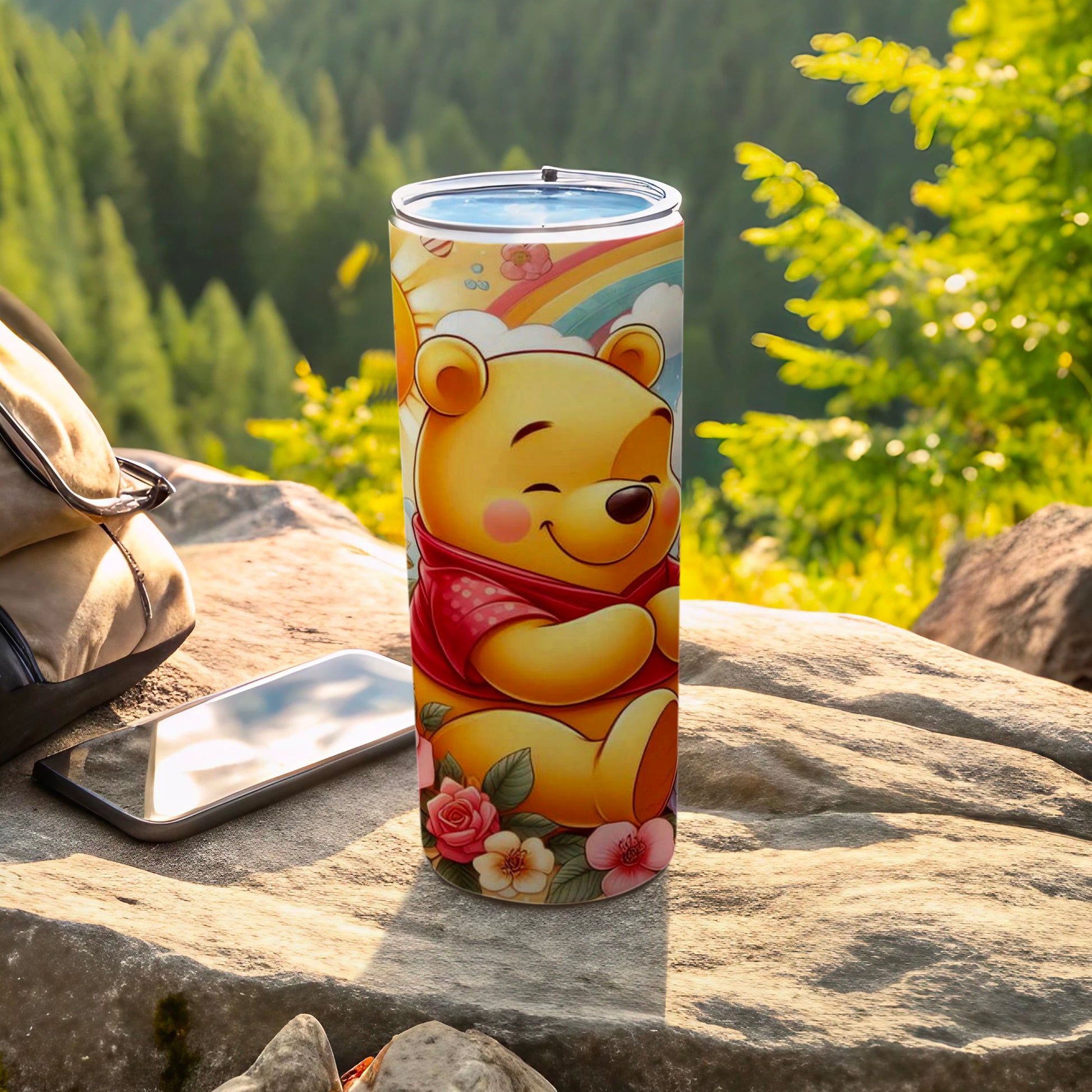 Adorable Bear with Flowers Design Travel Tumbler
