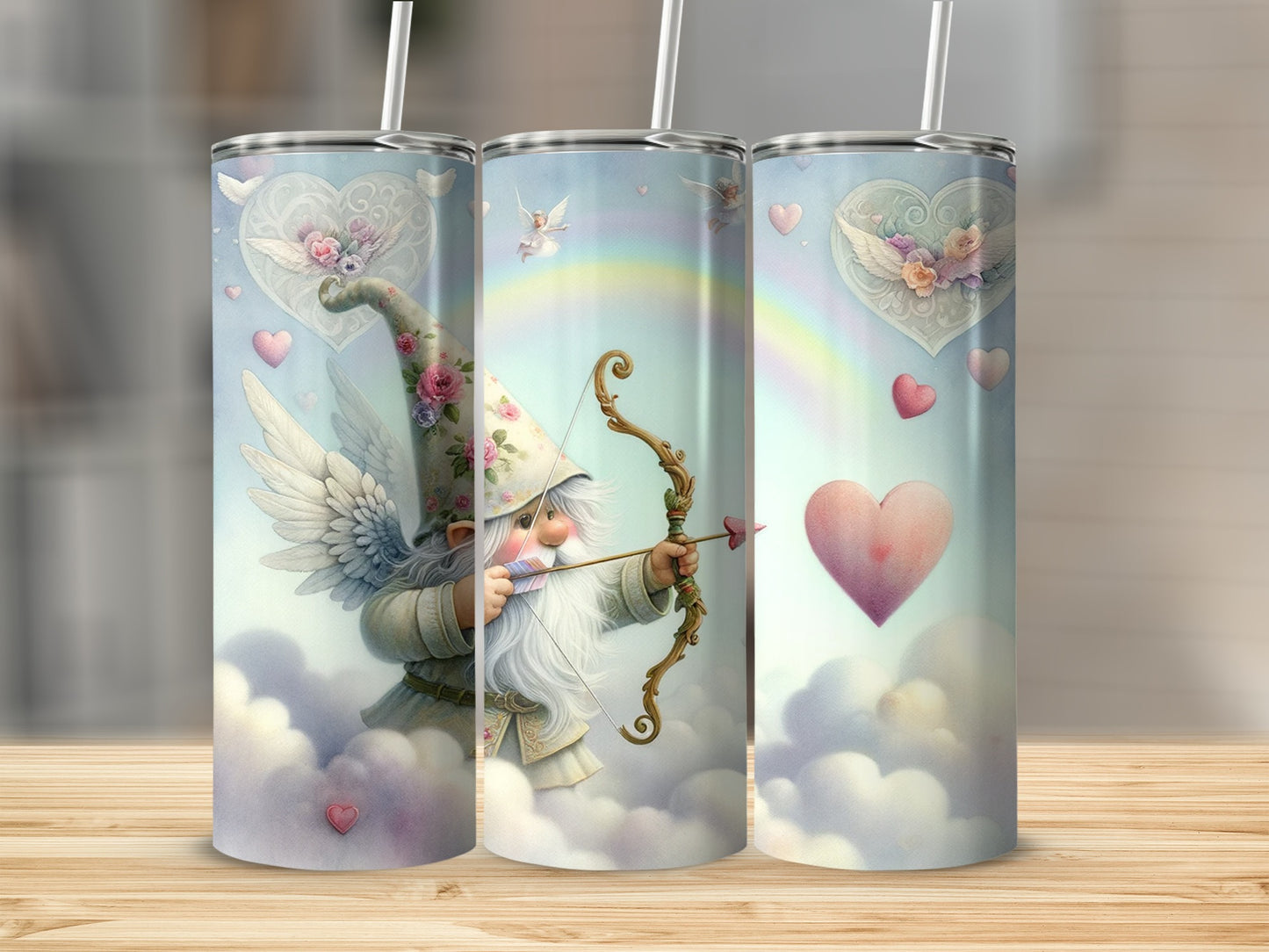 Cute Angel Gnome with Heart Rainbow Design Tumbler