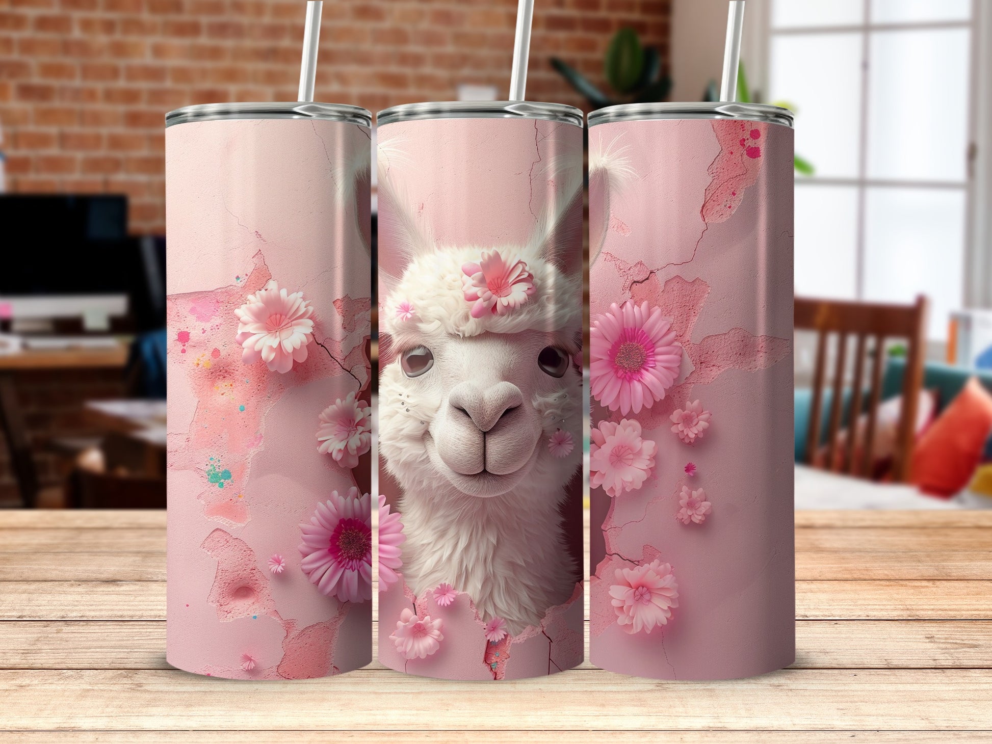 Pink Alpaca Floral Design Tumbler product type
