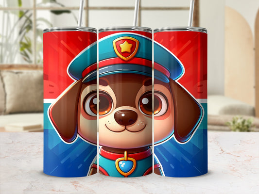 Cartoon dog police officer design on three tumblers.