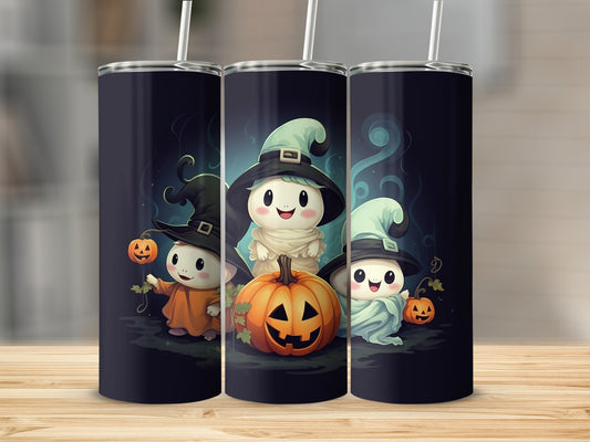 Cute Halloween Ghosts with Pumpkin Witch Stainless Tumbler