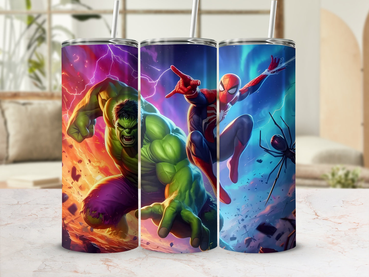 Hulk and Spider-Man Themed Stainless Steel Tumbler