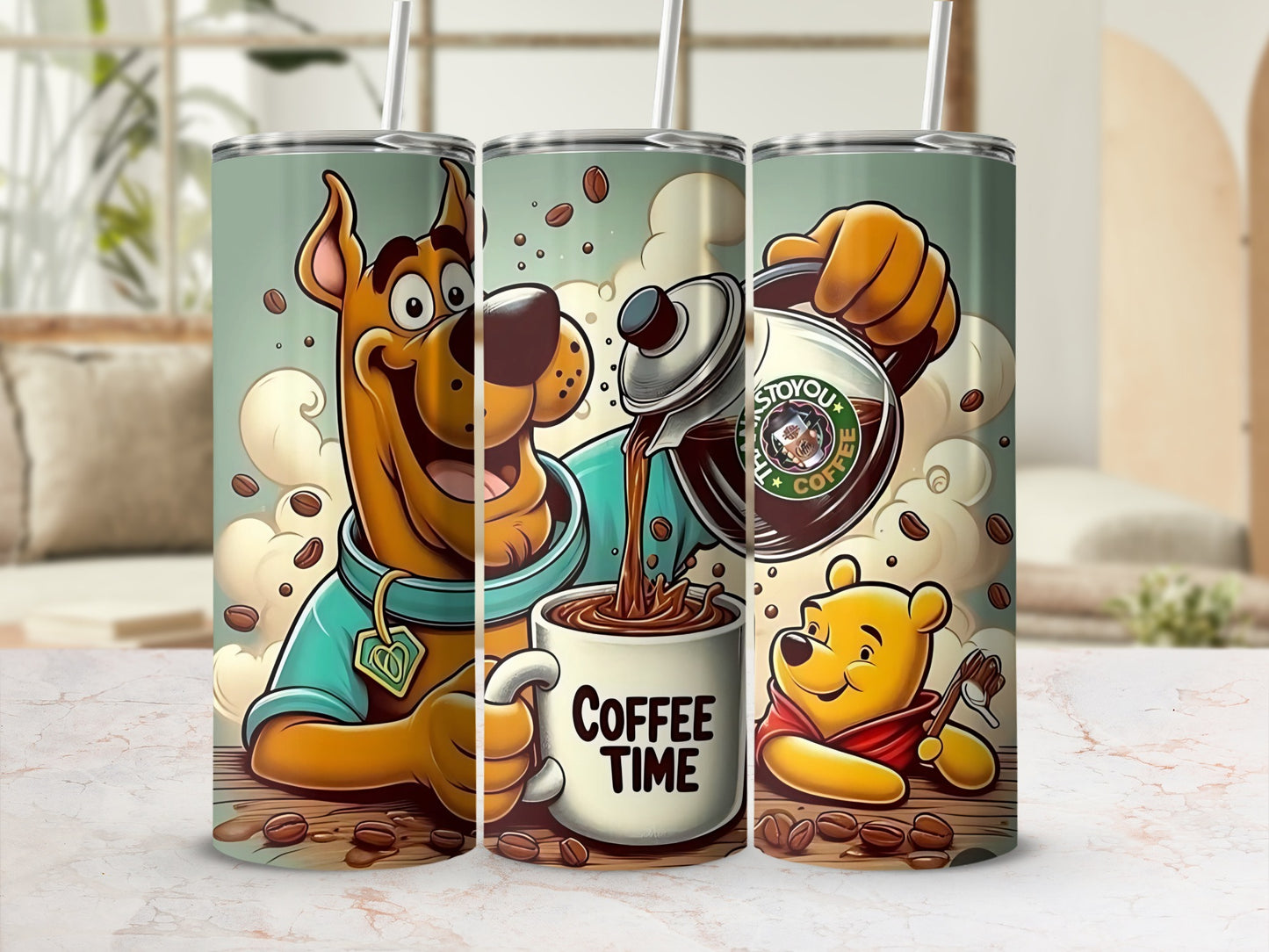 Coffee Time Cartoon Characters Tumbler Cup