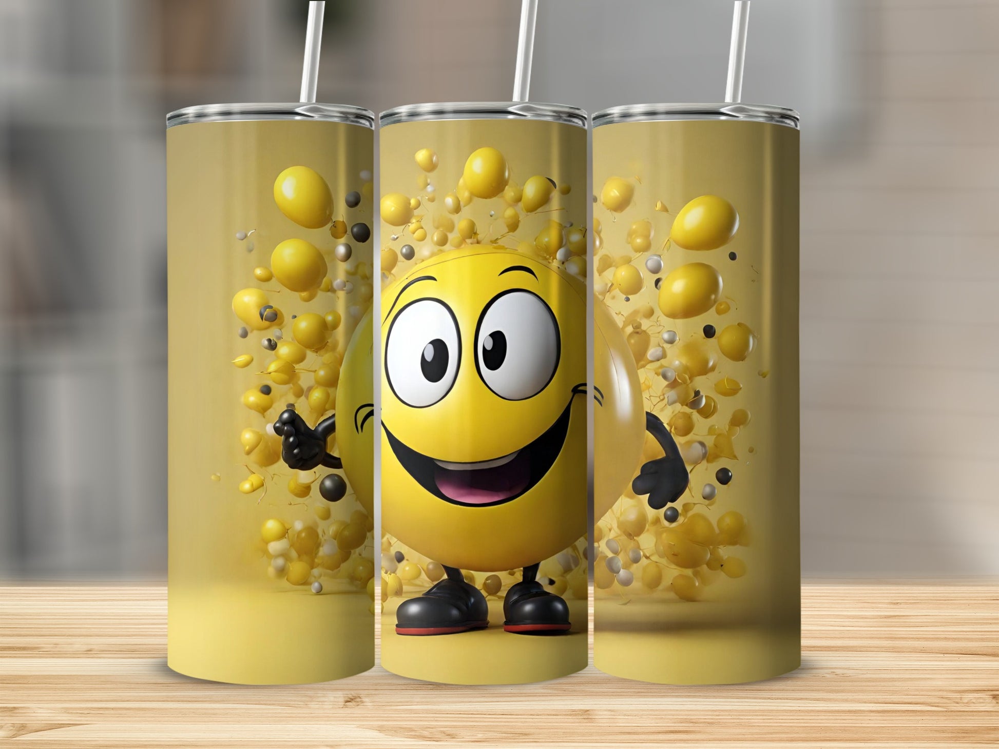 Fun Smiling Yellow Emoji Tumbler with Straw