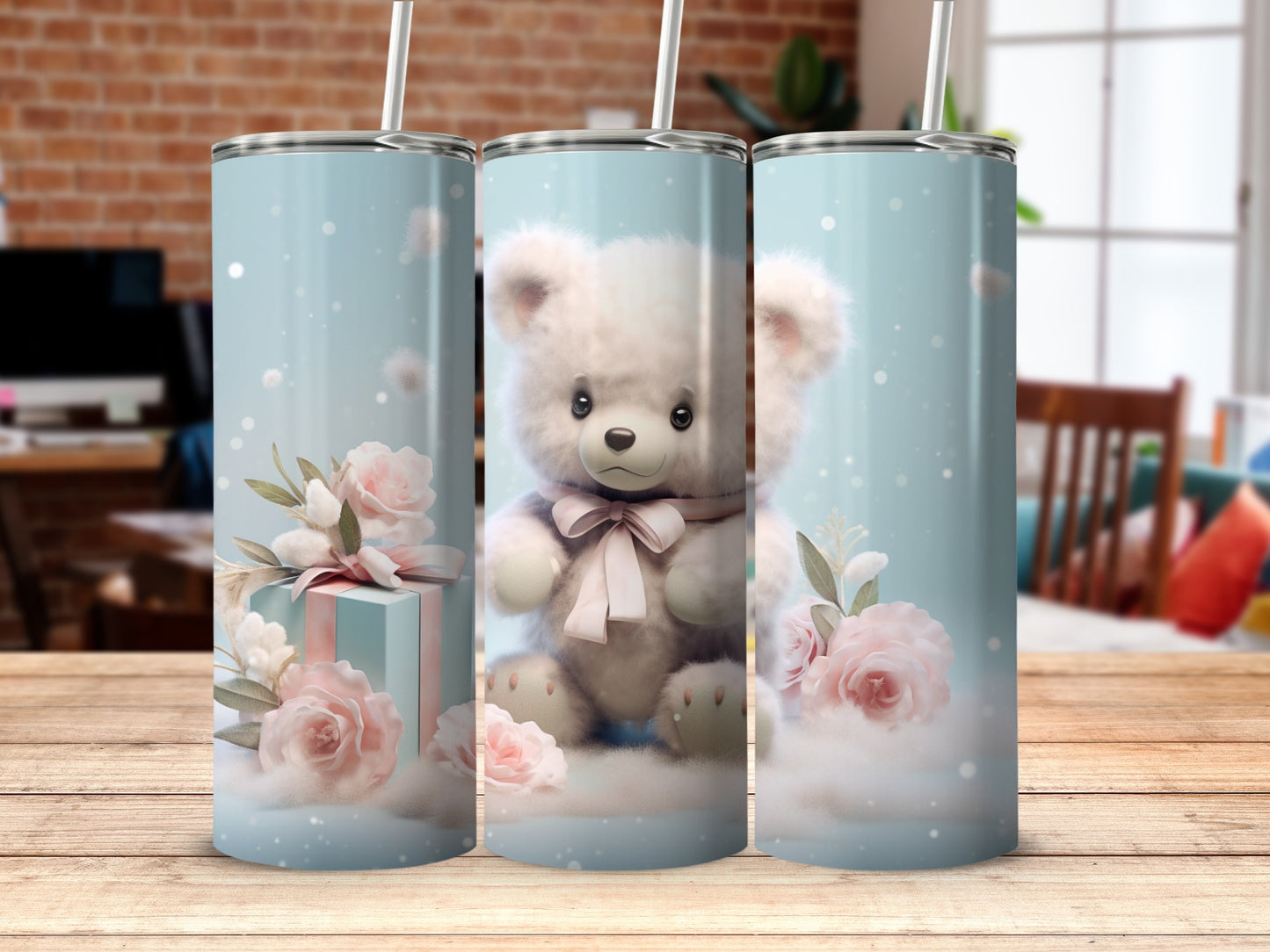 Cute white teddy bear floral gift box pastel roses product type
Teddy bear
White bear
Cute bear
Plush bear
Pink roses
Floral design
Gift box
Pastel aesthetic
Dreamy art
Whimsical pattern
Baby shower gift
Birthday present
Tumbler art
Kawaii style
Cozy vibe
Sweet design
Light blue
Digital art
Romantic feel
Unique print