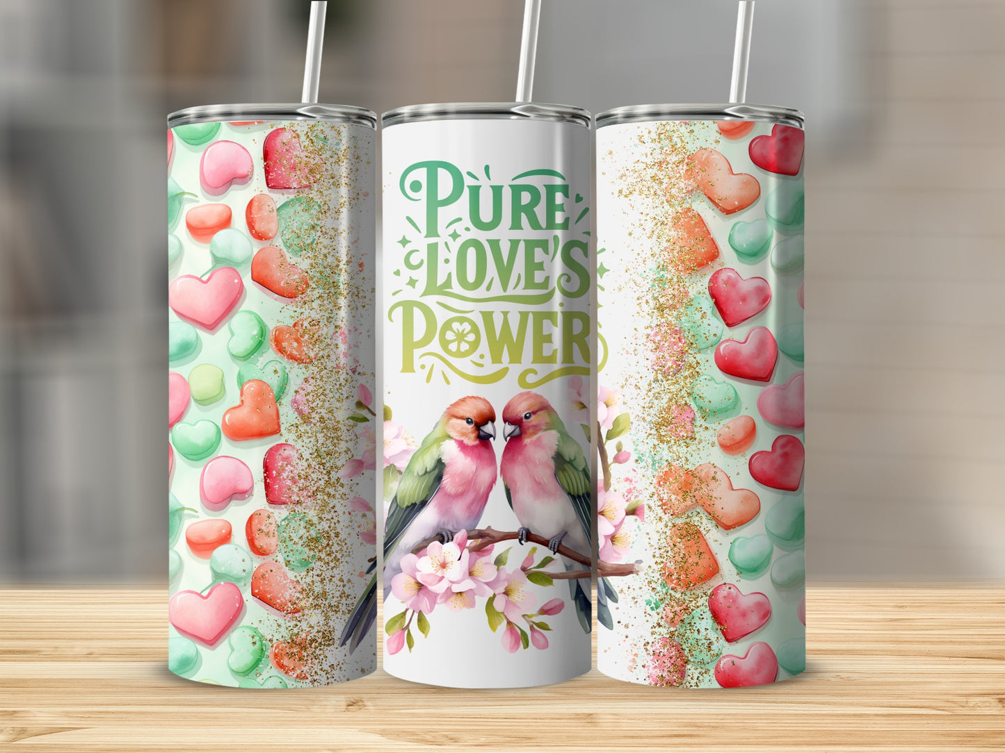 Pure Love's Power Hearts and Birds Tumbler Cup