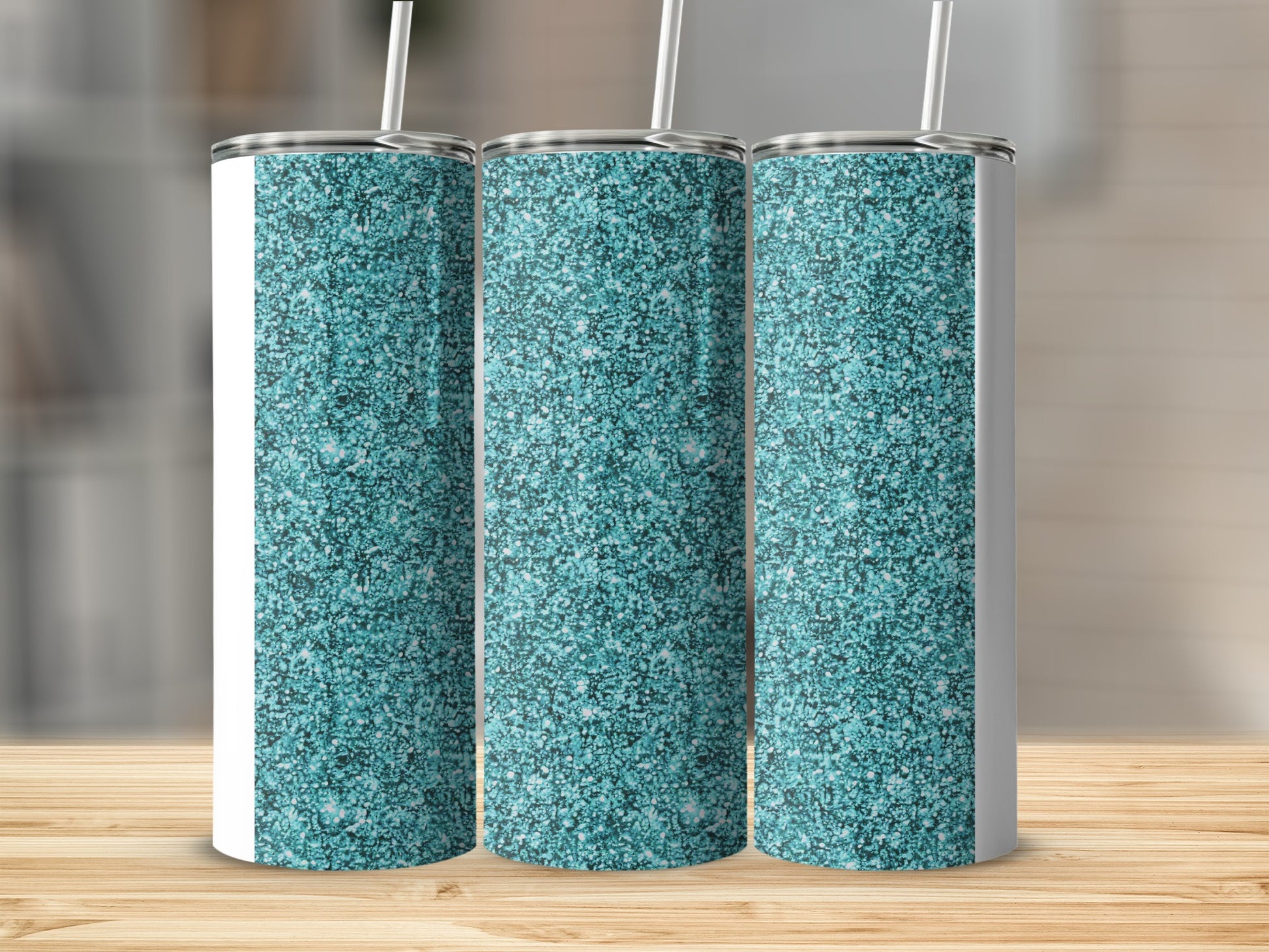 Sparkling Blue Glitter Design Insulated Tumbler
