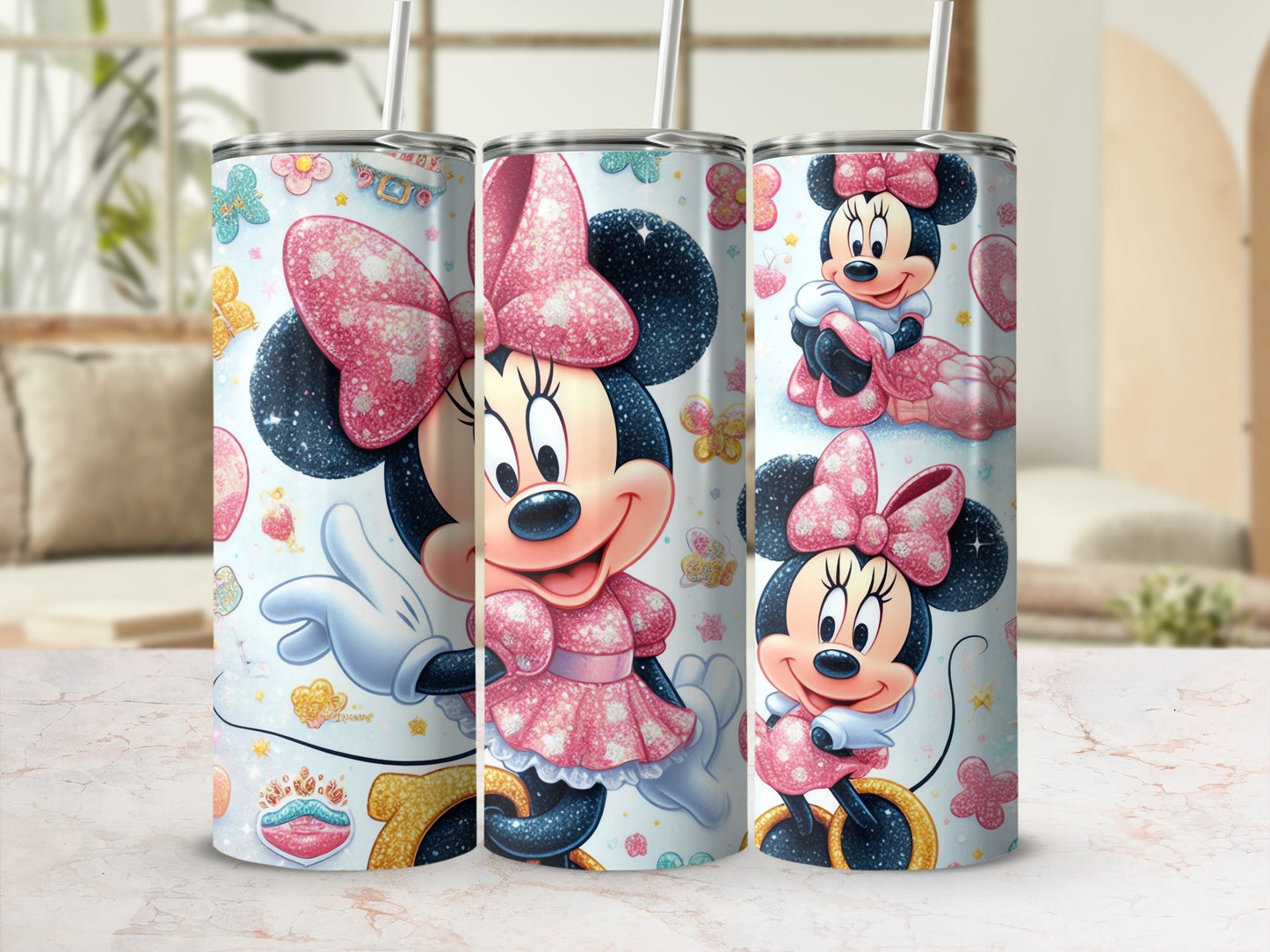 Pink Hearts and Stars Minnie Mouse Tumbler Cup