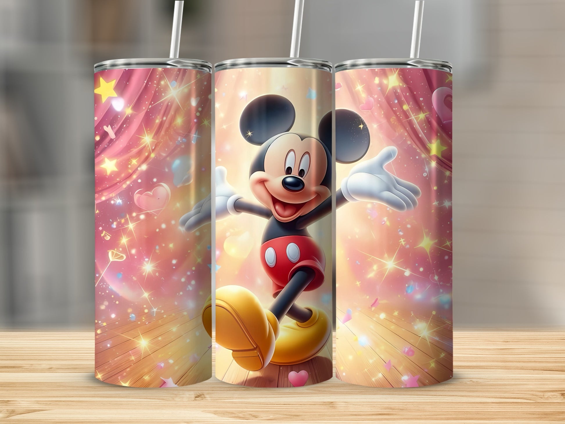 Colorful Mickey Mouse Design Tumbler with Straw