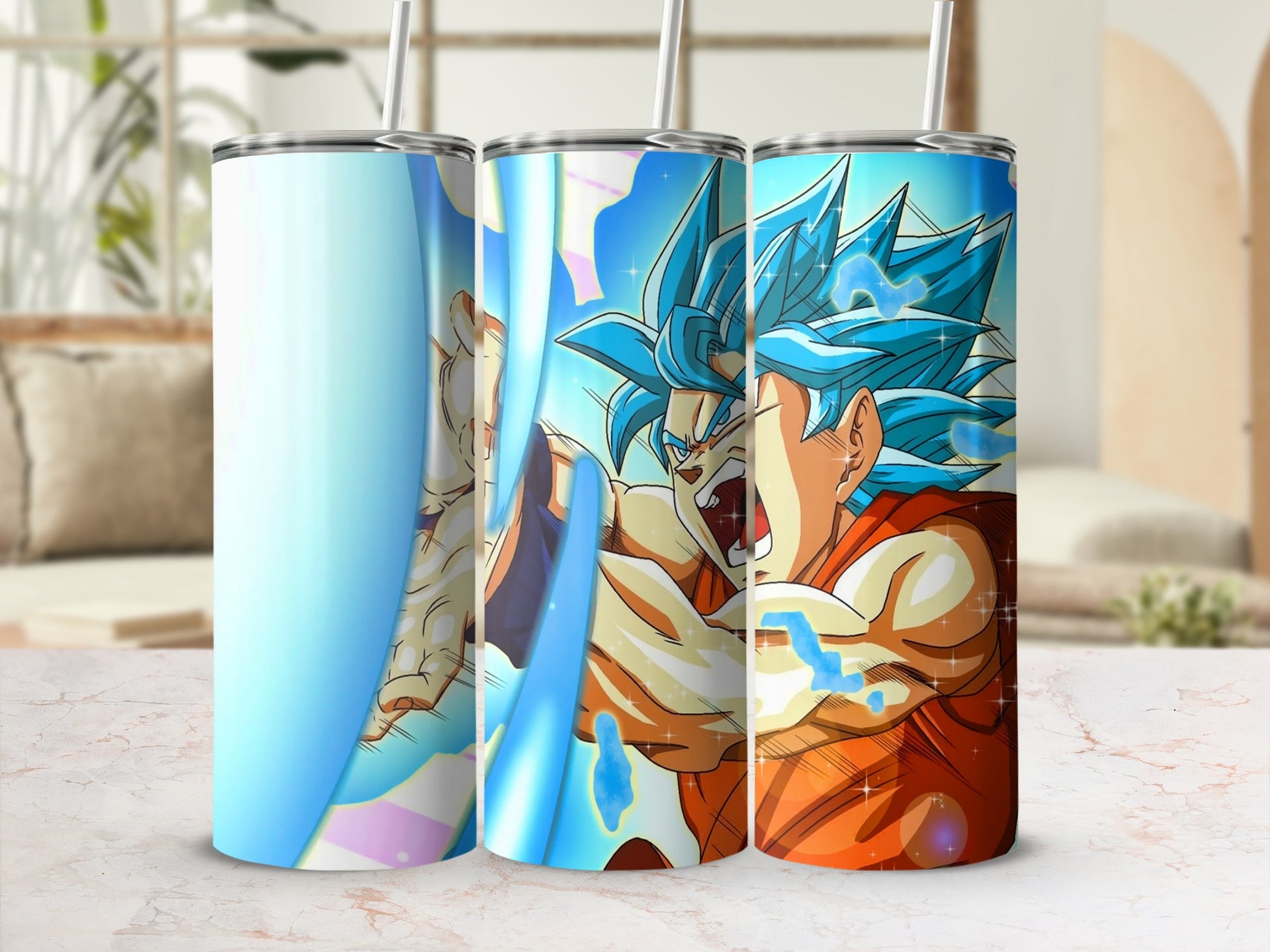 Animated Hero Tumbler with Blue Energy Blast Design