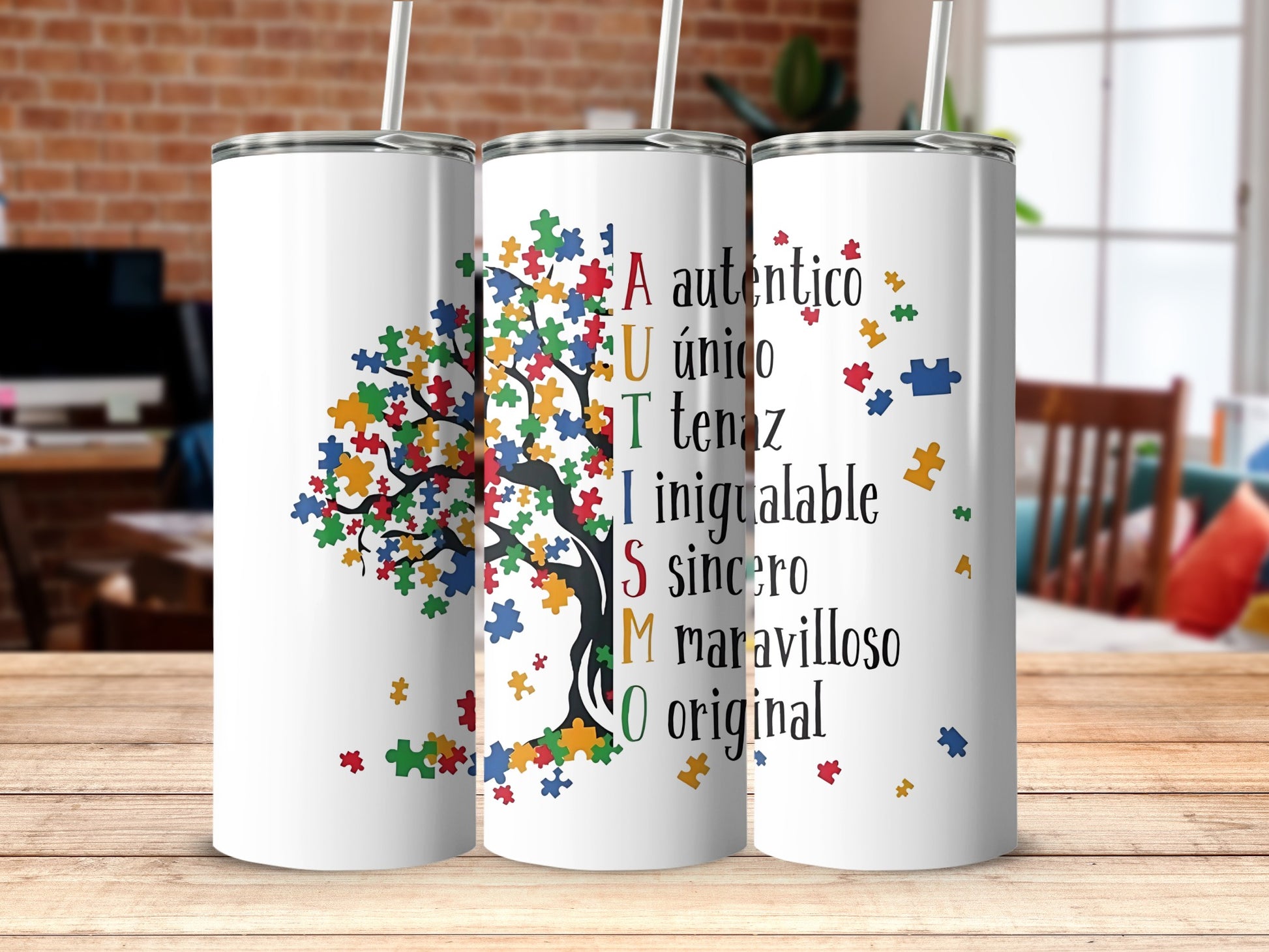 Unique Colorful Puzzle Autism Awareness Travel Mug