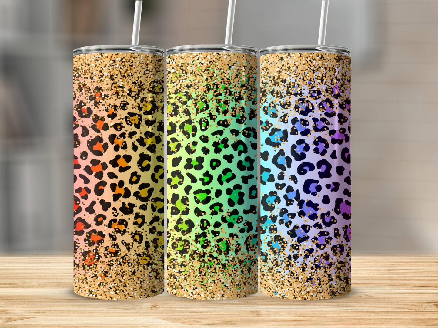 Glitter Ombre Leopard Pattern Tumbler for Stylish Hydration