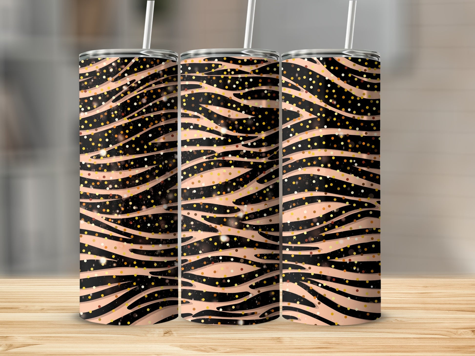 Leopard Print Tumbler with Pink and Black Stripes