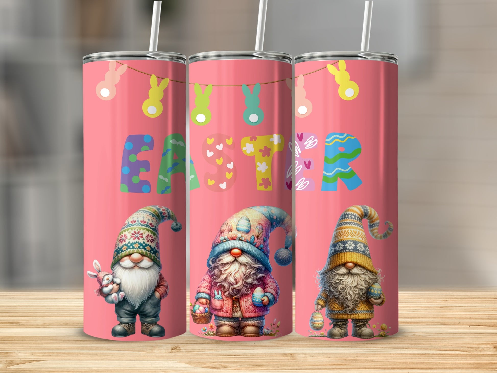 Colorful Easter Gnomes Tumblers with Bunny and Egg Design