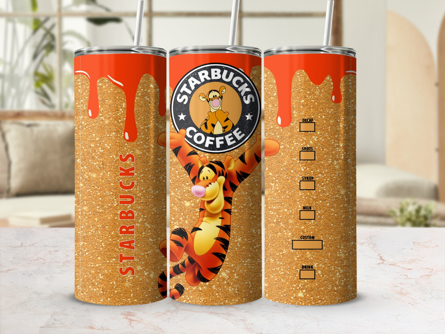 Glittery Tigger Starbucks Tumbler Cup Customizable