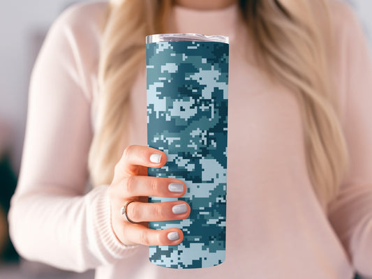 Blue Digital Camo Design Insulated Tumbler Cup