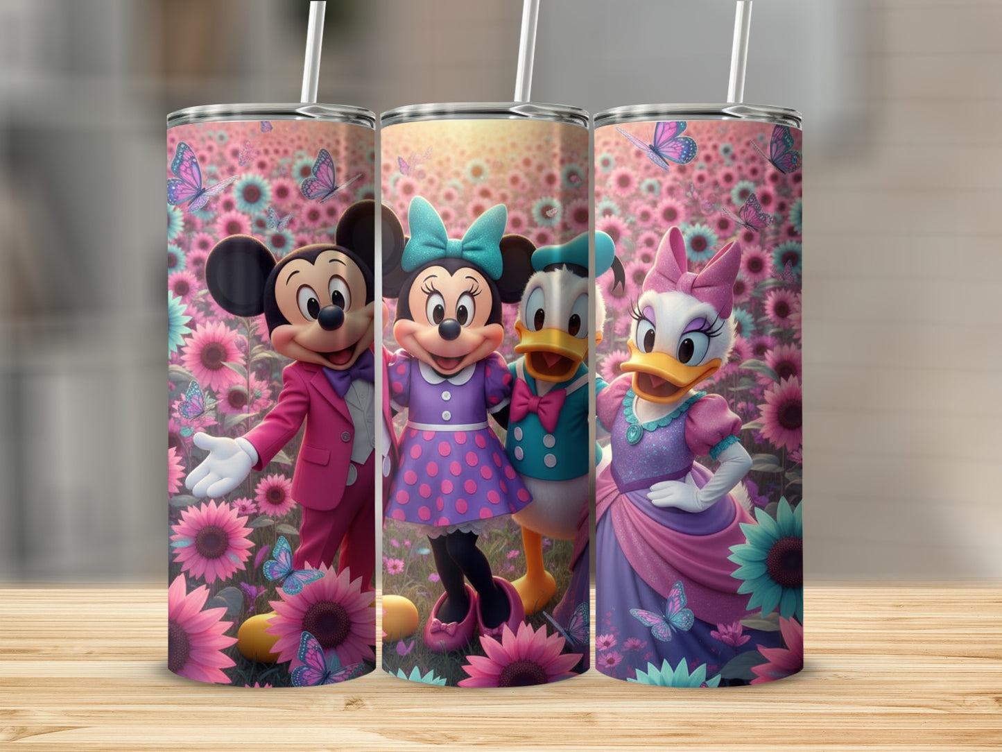 Mickey Minnie Donald and Daisy Floral Tumbler Cup