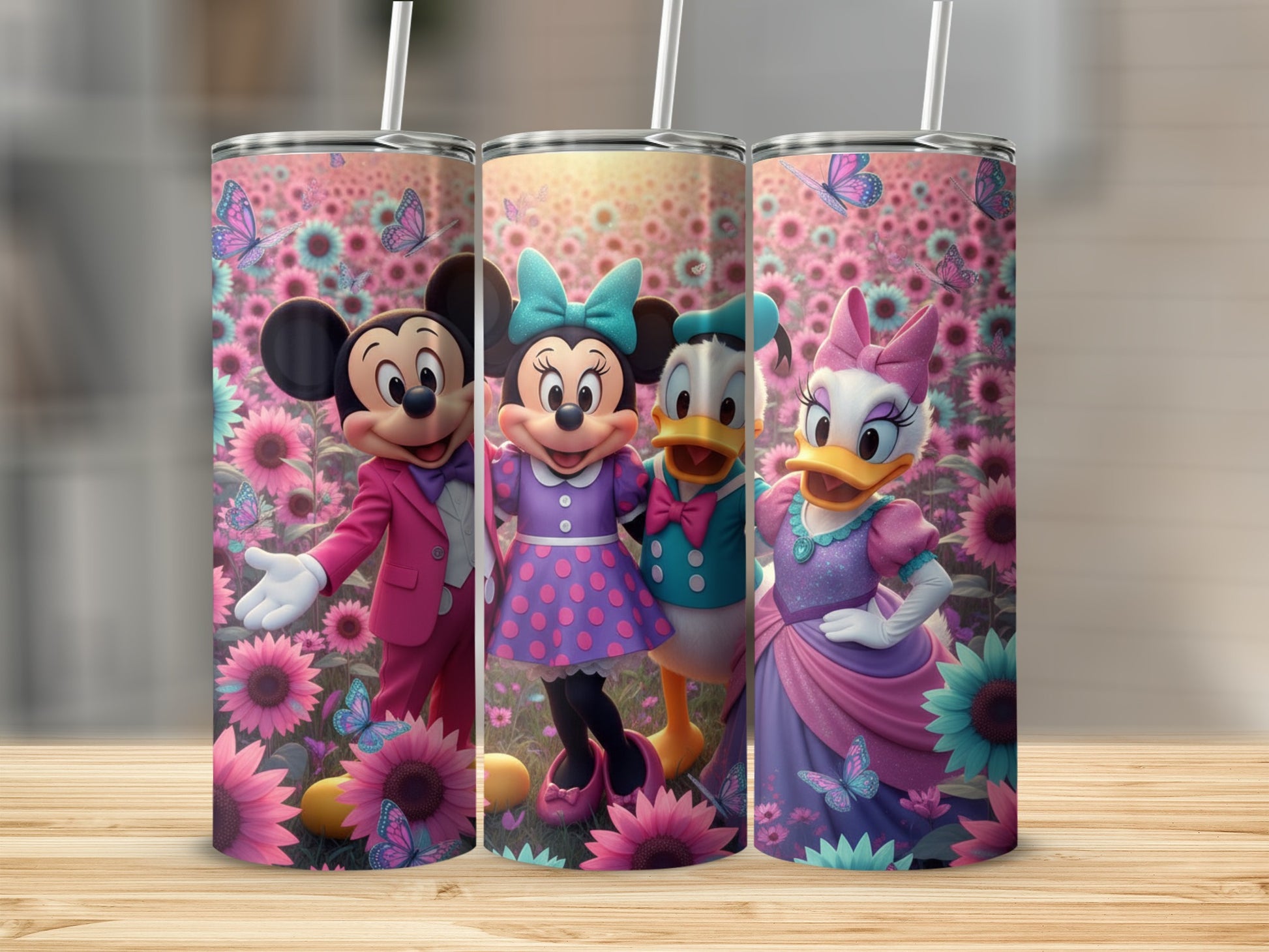 Mickey Minnie Donald and Daisy Floral Tumbler Cup