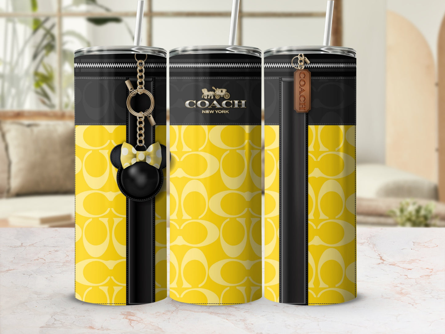 Stylish Yellow and Black Coach Design Tumbler
