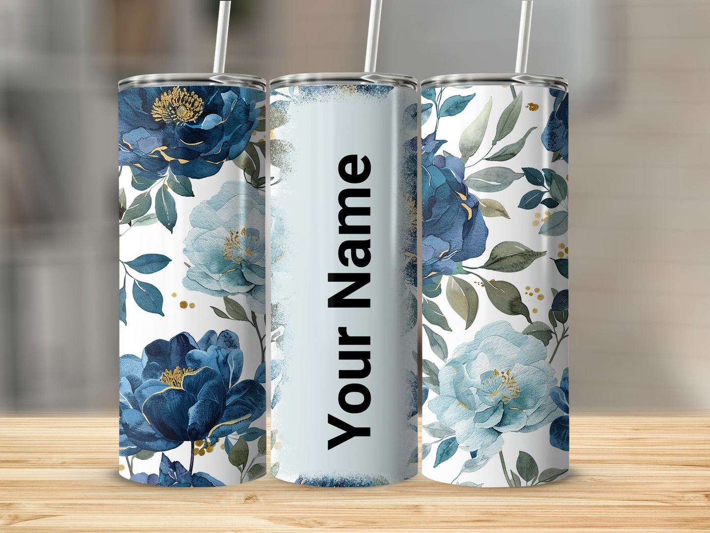 Elegant Floral Personalized Tumbler with Straw