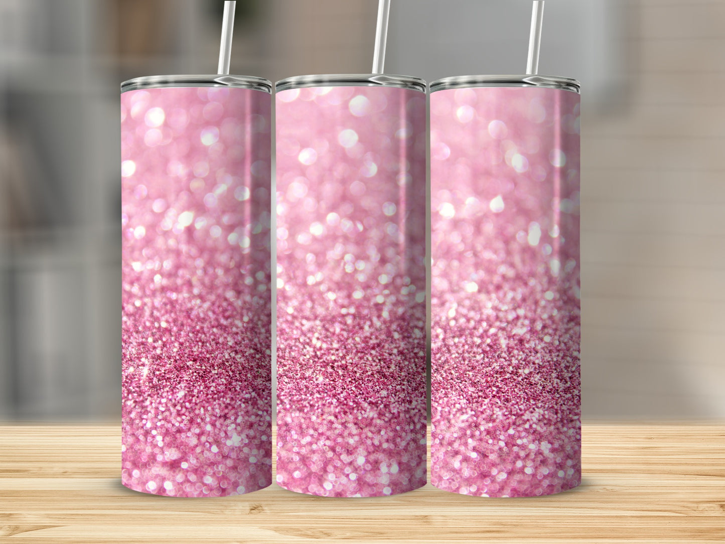 Sparkling Pink Glitter Tumbler With Straw