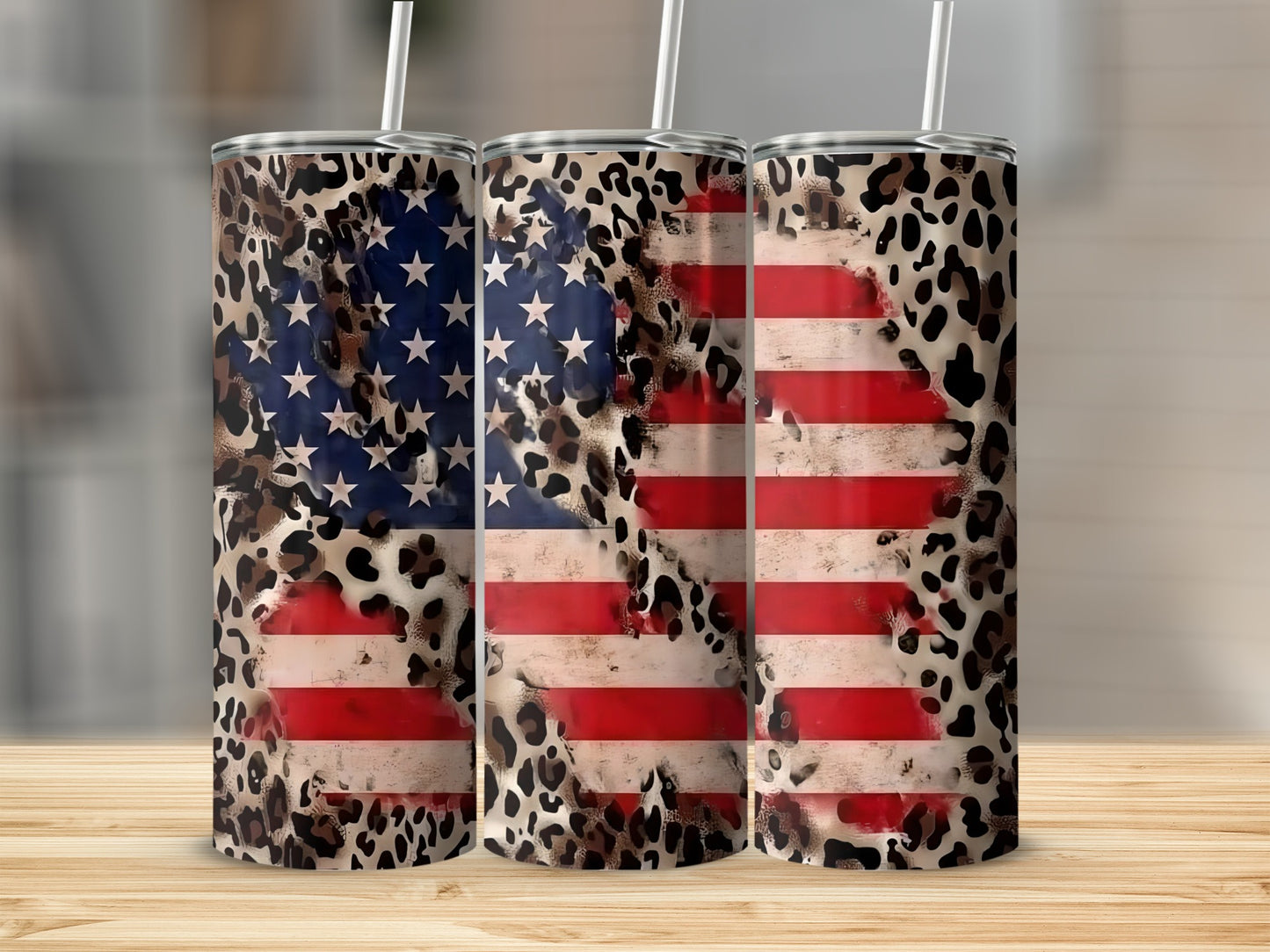 Patriotic USA Leopard Print Tumbler for Beverages
