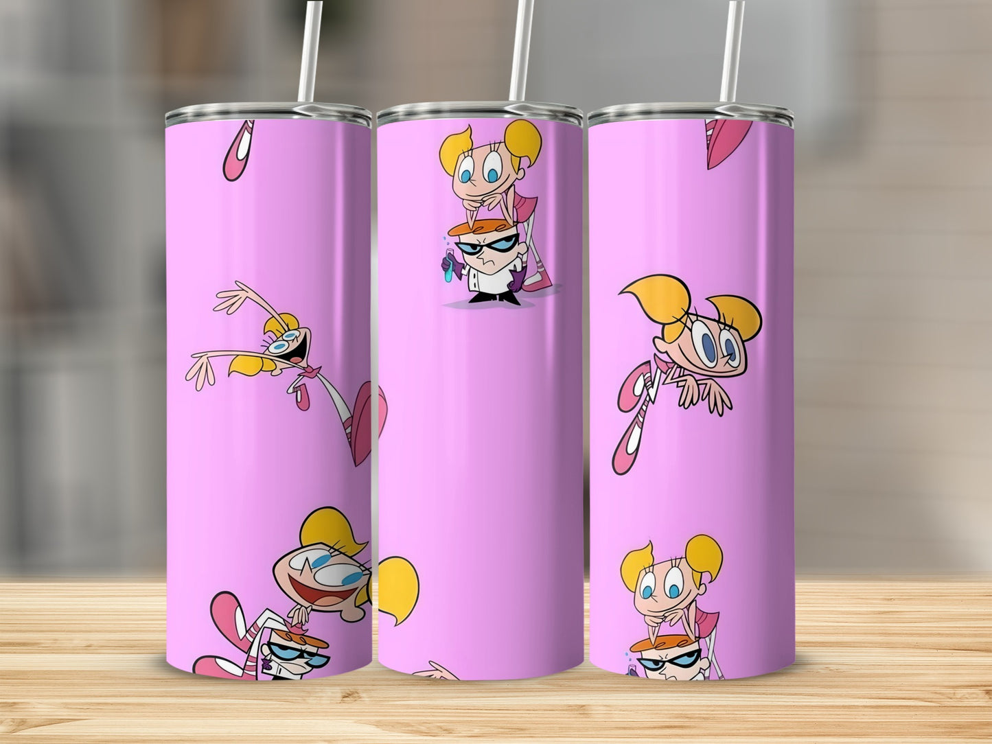 Funny Cartoon Characters on Pink Stainless Tumbler