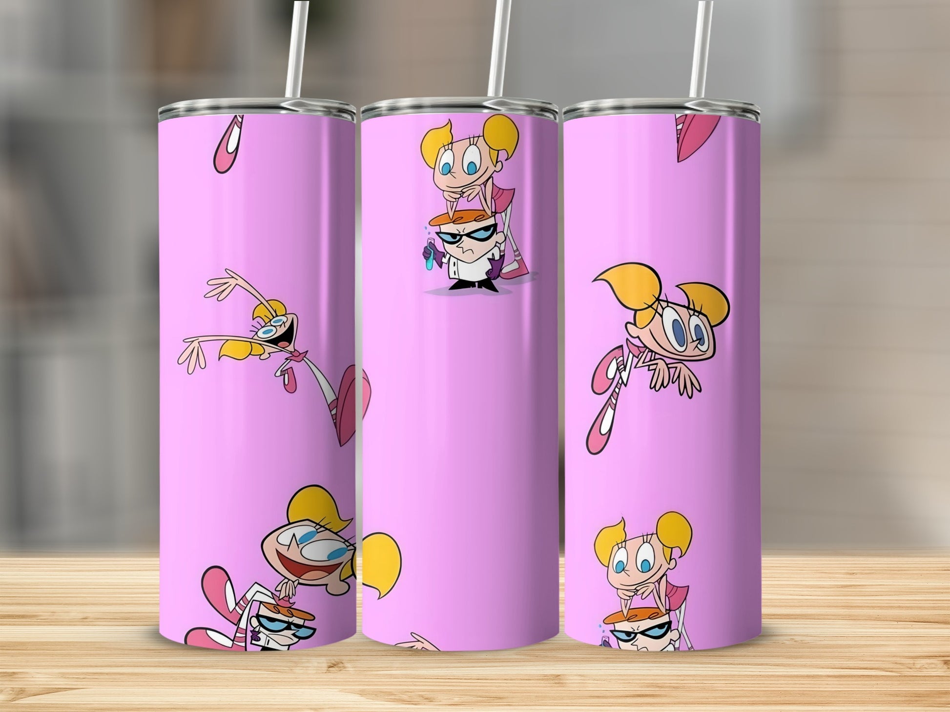 Funny Cartoon Characters on Pink Stainless Tumbler